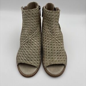Sam Edelmans Heels Womens Size 7 Sandstone  Sides Zip Open Toe Basket Weave 2.5"